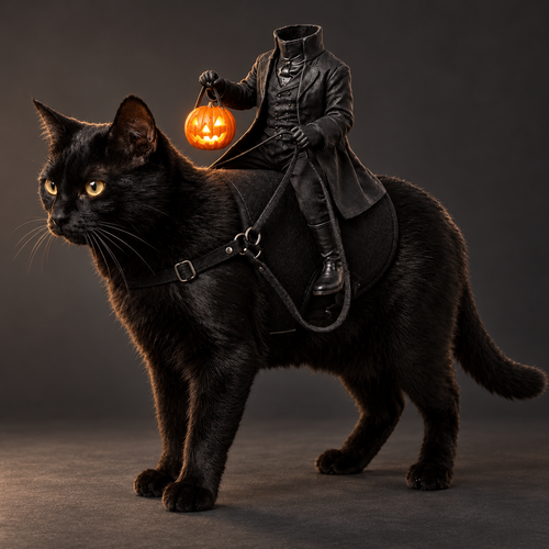 Phantom Rider costume on a black cat — studio presentation